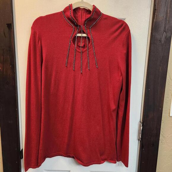 Reba Sweaters - Reba Women's Long Sleeve Red Mock Neck Sweater w/ Rhinestones Size S